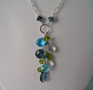 London and Swiss Blue Topaz Dangle Necklace in Sterling Silver