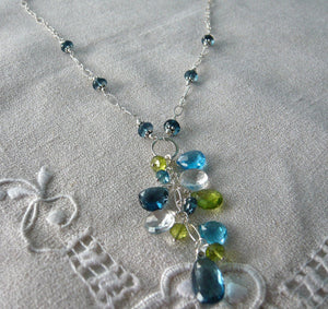 London and Swiss Blue Topaz Dangle Necklace in Sterling Silver