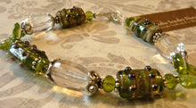 Load image into Gallery viewer, Lampwork Glass Bead Bracelet with Peridot and Crystal Quartz in Sterling Silver
