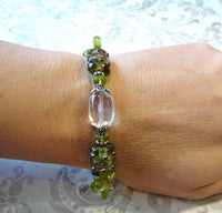 Lampwork Glass Bead Bracelet with Peridot and Crystal Quartz in Sterling Silver