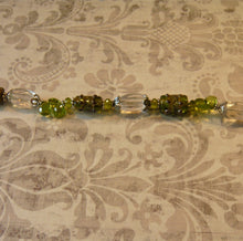 Load image into Gallery viewer, Lampwork Glass Bead Bracelet with Peridot and Crystal Quartz in Sterling Silver
