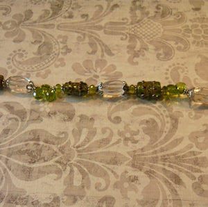 Lampwork Glass Bead Bracelet with Peridot and Crystal Quartz in Sterling Silver